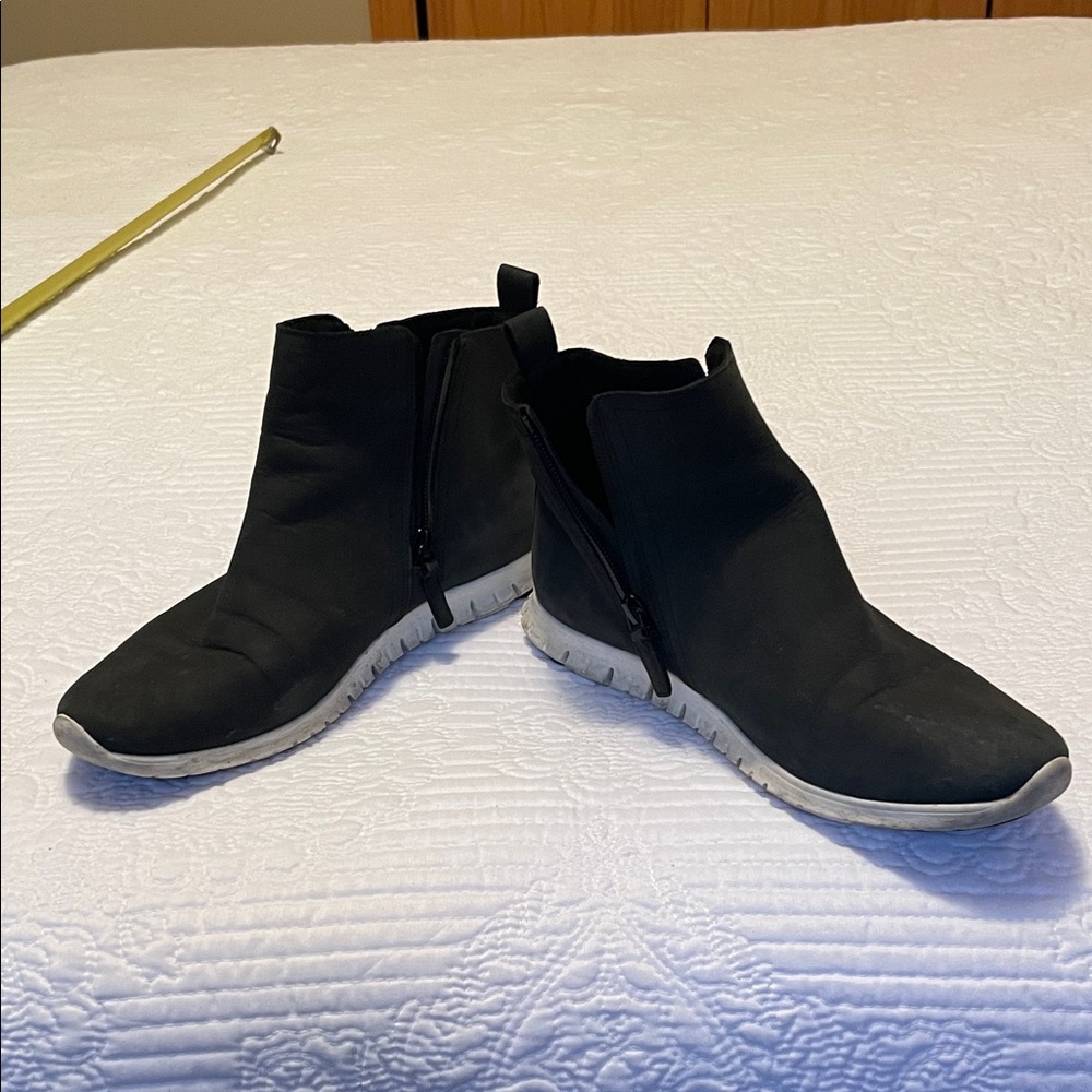 Cole Haan stylish Black Ankle Booties with White Soles both sides zip